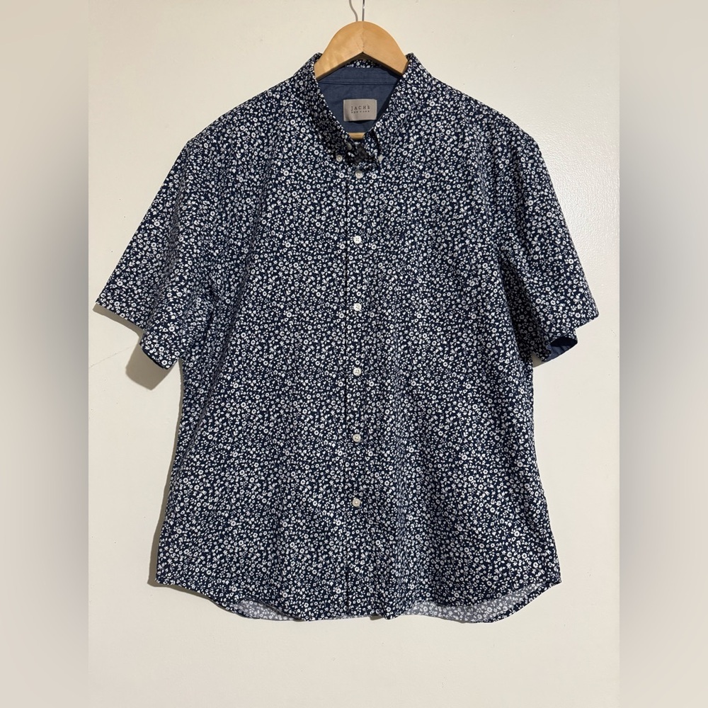 Jachs New York Men's Blue Floral Short Sleeve Shirt Large